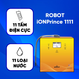 Máy lọc nước điện giải iON kiềm ROBOT ionPrince 1111 là model đặc biệt trong Top cao cấp nhất thị trường, sản xuất với công nghệ tiên tiến hàng đầu thế giới, trang bị đến 11 tấm điện cực lớn nhất, có khả năng tạo ra đến 11 loại nước đa chức năng, với 6 mức nước iON kiềm (pH 8.5 -11.0), nước lọc trung tính (pH 7.0)